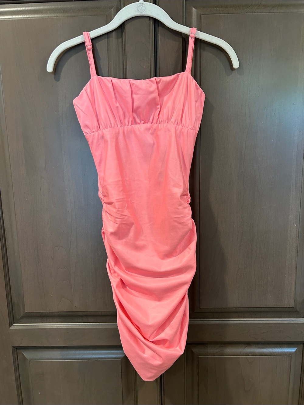 Katie J NYC Bright Pink Ruched Spaghetti-Strap Mini Dress, Size XS (Junior)